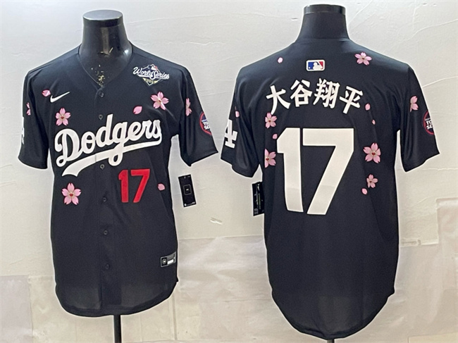 Men's Black Los Angeles Dodgers #17 大谷翔平 2025 World Series Patch Tokyo Series Limited Stitched Baseball Jersey